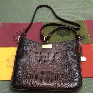 Brahmin plum/brown croc leather crossbody